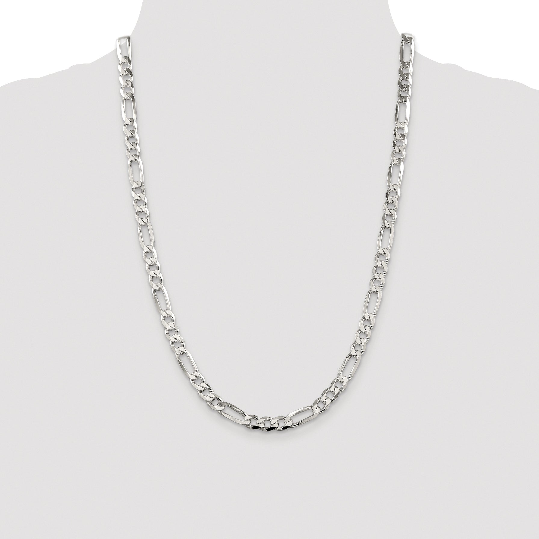 Sterling Silver Rhodium-plated 6.75mm Pav‚ Flat Figaro Chain