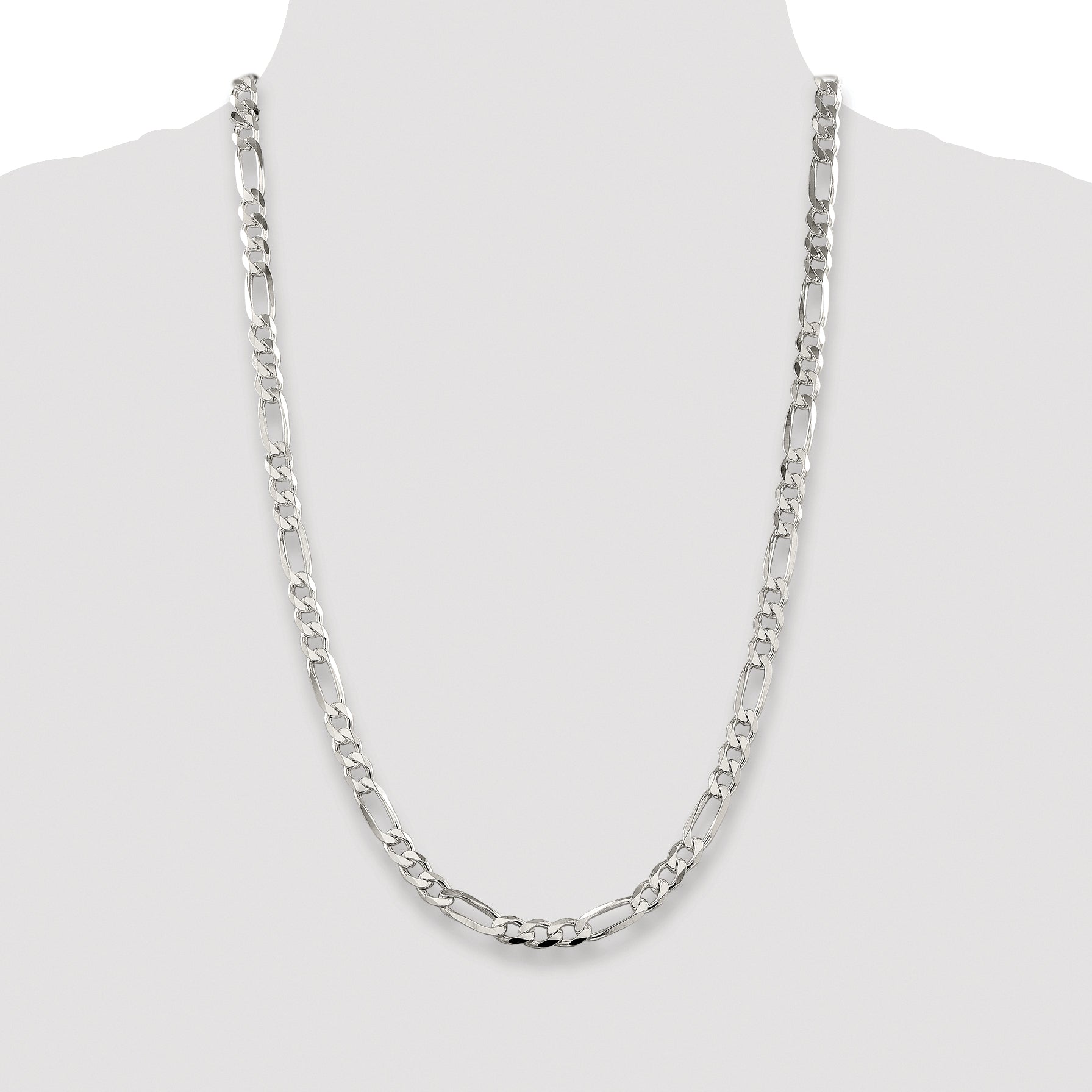 Sterling Silver Rhodium-plated 6.75mm Pav‚ Flat Figaro Chain