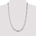 Sterling Silver Rhodium-plated 6.75mm Pav‚ Flat Figaro Chain