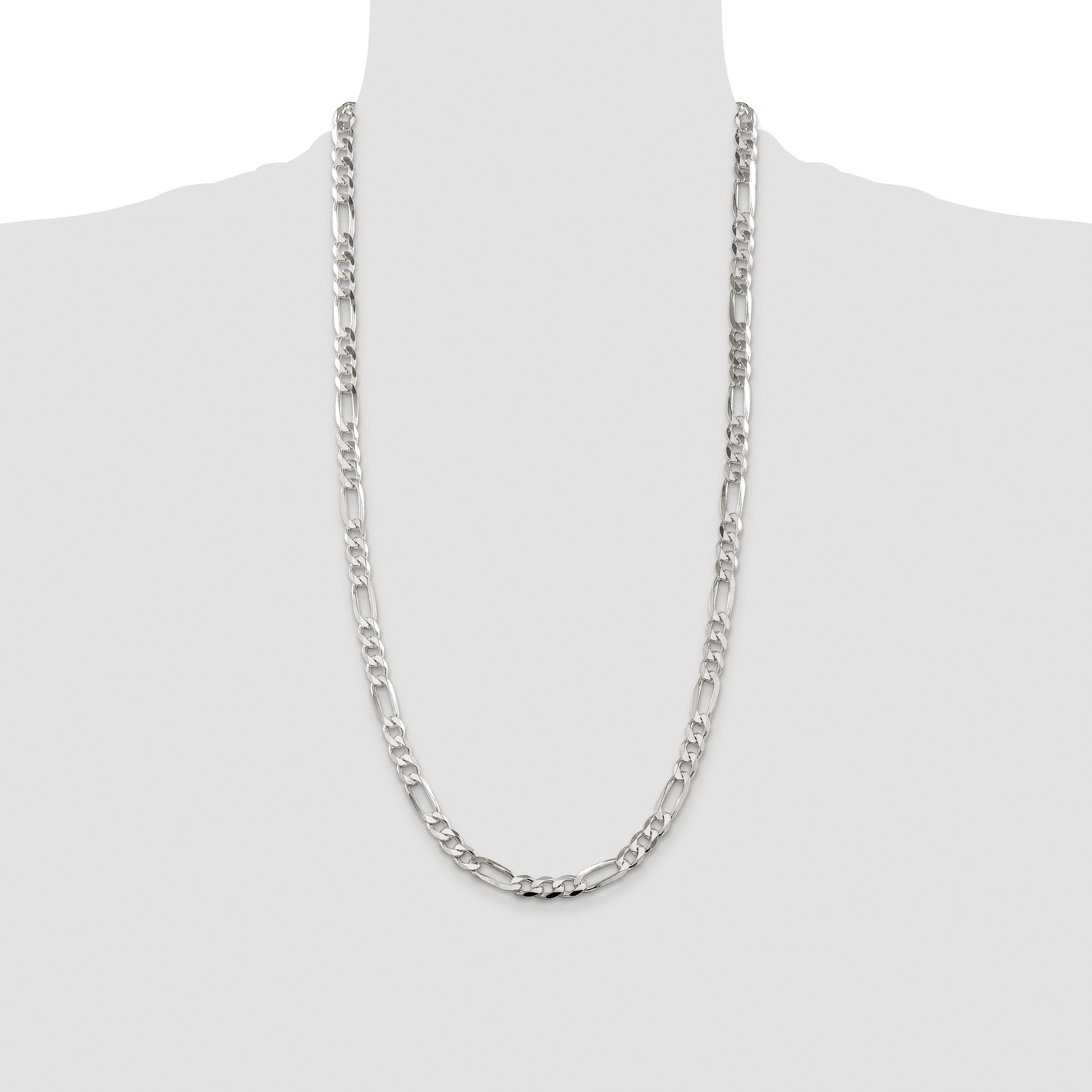 Sterling Silver Rhodium-plated 6.75mm Pav‚ Flat Figaro Chain