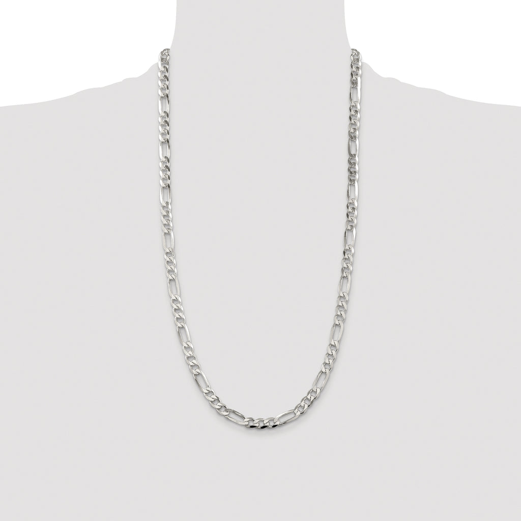 Sterling Silver Rhodium-plated 6.75mm Pav‚ Flat Figaro Chain