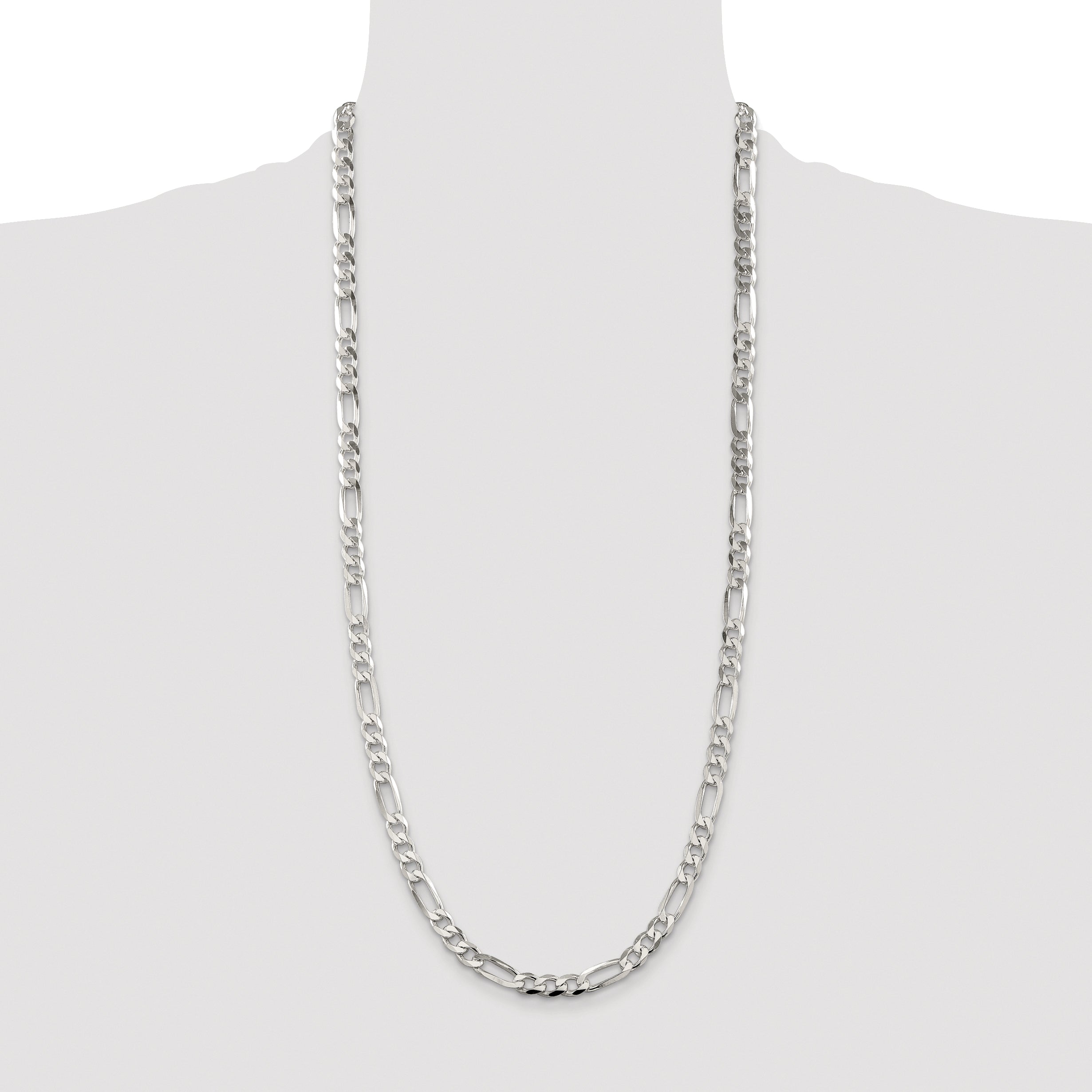 Sterling Silver Rhodium-plated 6.75mm Pav‚ Flat Figaro Chain