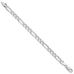 Sterling Silver Rhodium-plated 6.75mm Pav‚ Flat Figaro Chain