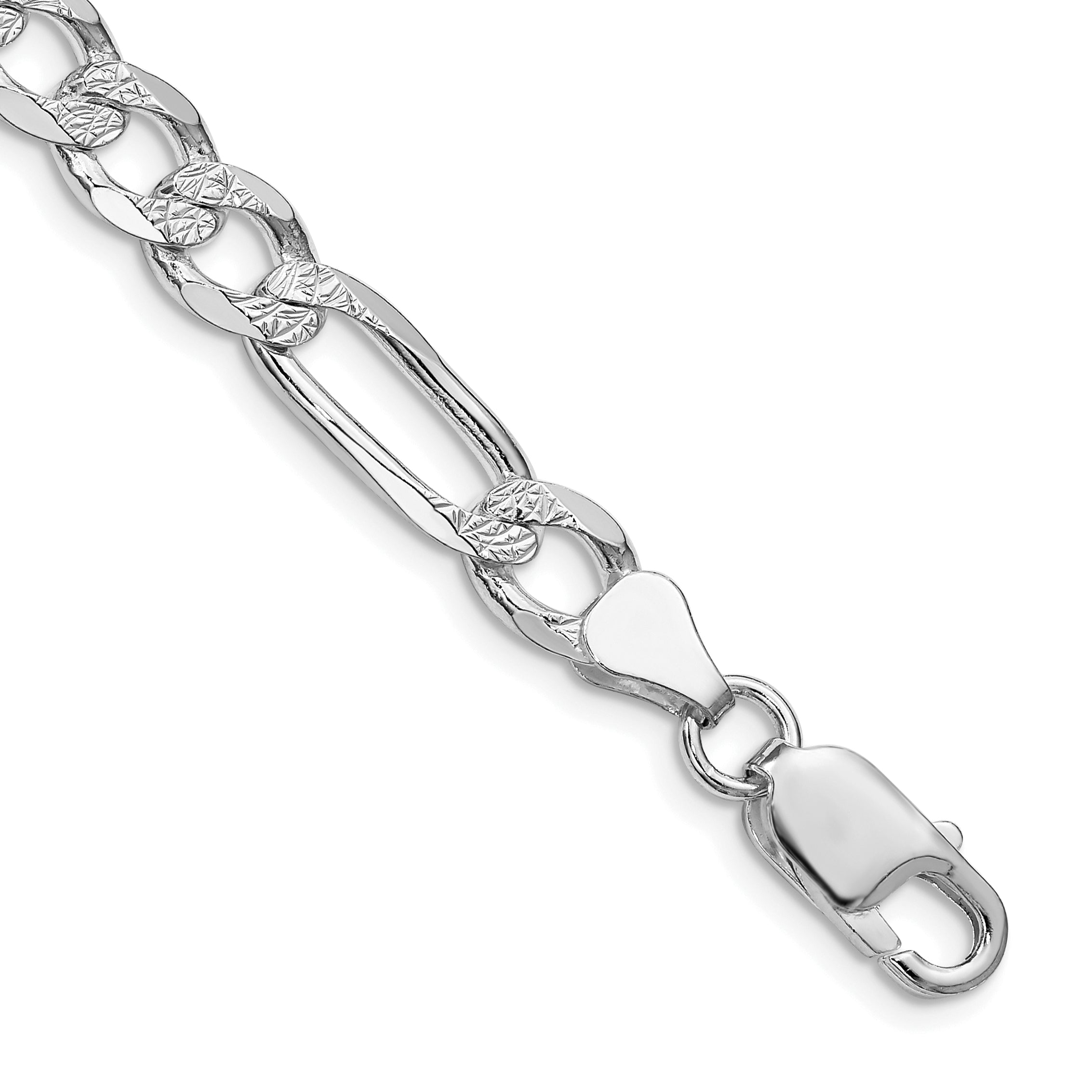 Sterling Silver Rhodium-plated 6.75mm Pav‚ Flat Figaro Chain