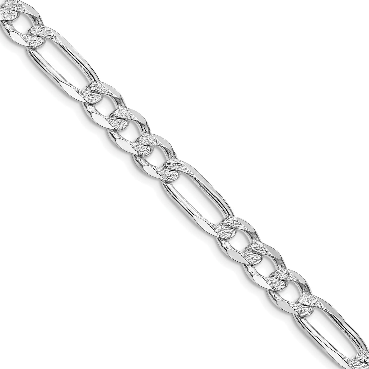 Sterling Silver Rhodium-plated 6.75mm Pav‚ Flat Figaro Chain