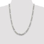 Sterling Silver 7.25mm Pav‚ Flat Figaro Chain