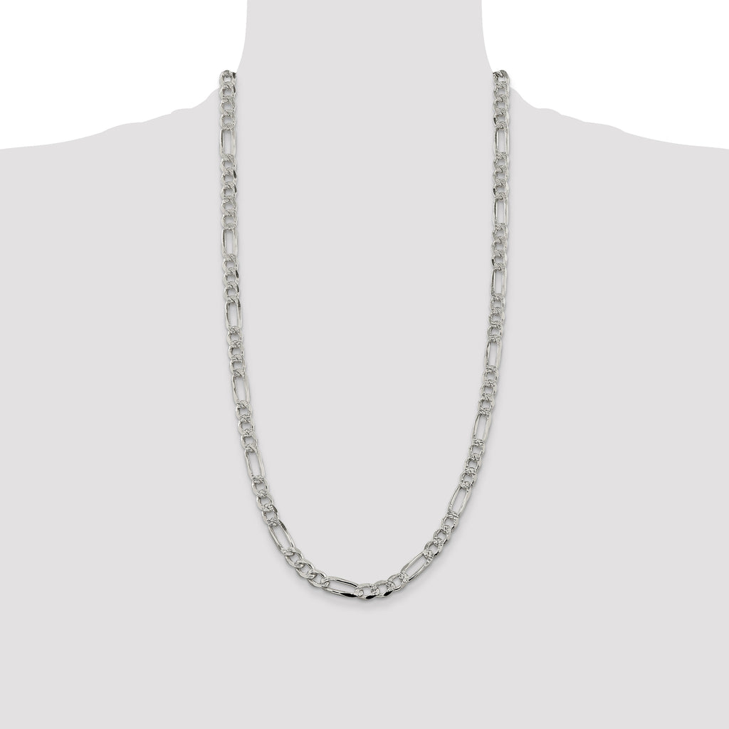 Sterling Silver 7.25mm Pave Flat Figaro Chain