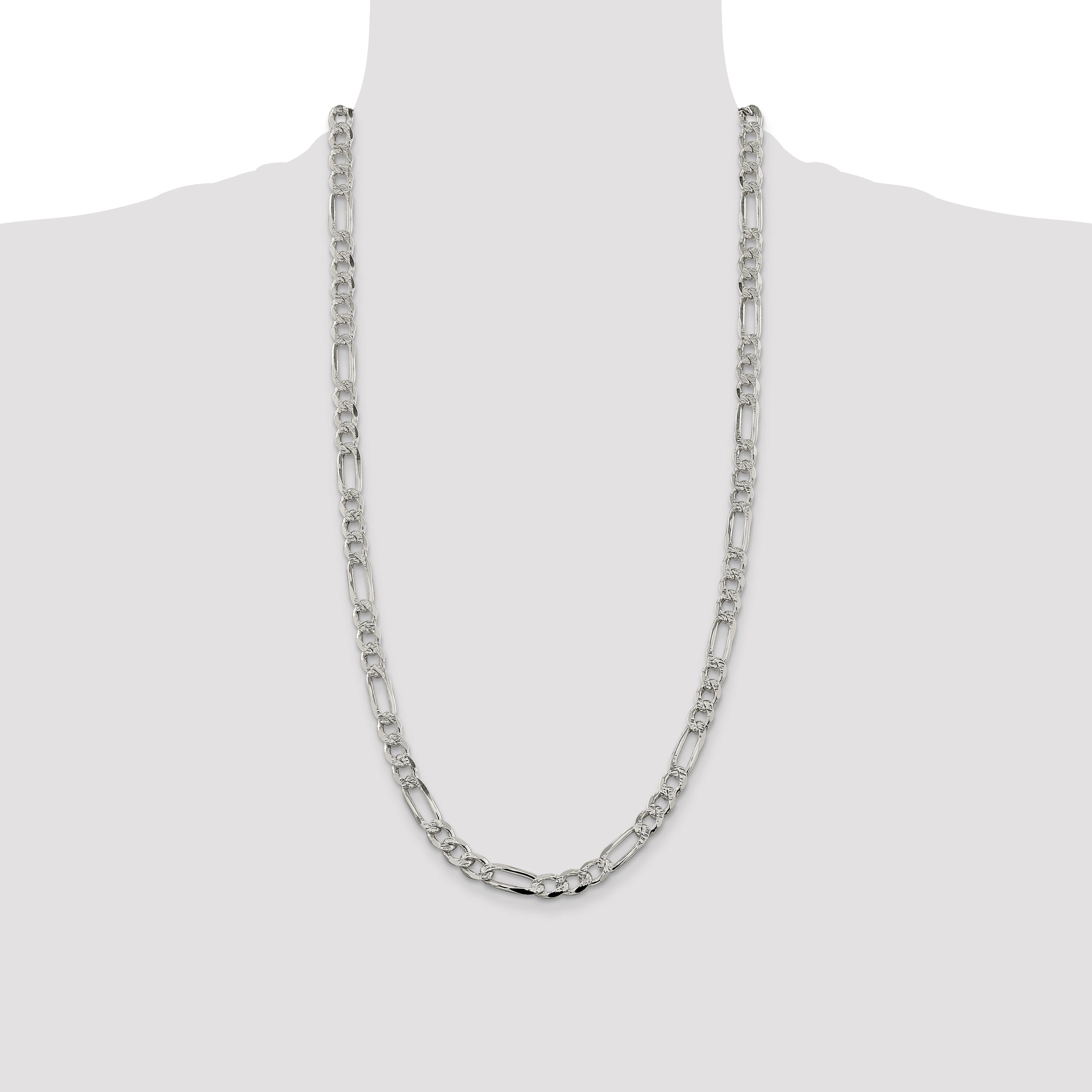 Sterling Silver 7.25mm Pave Flat Figaro Chain