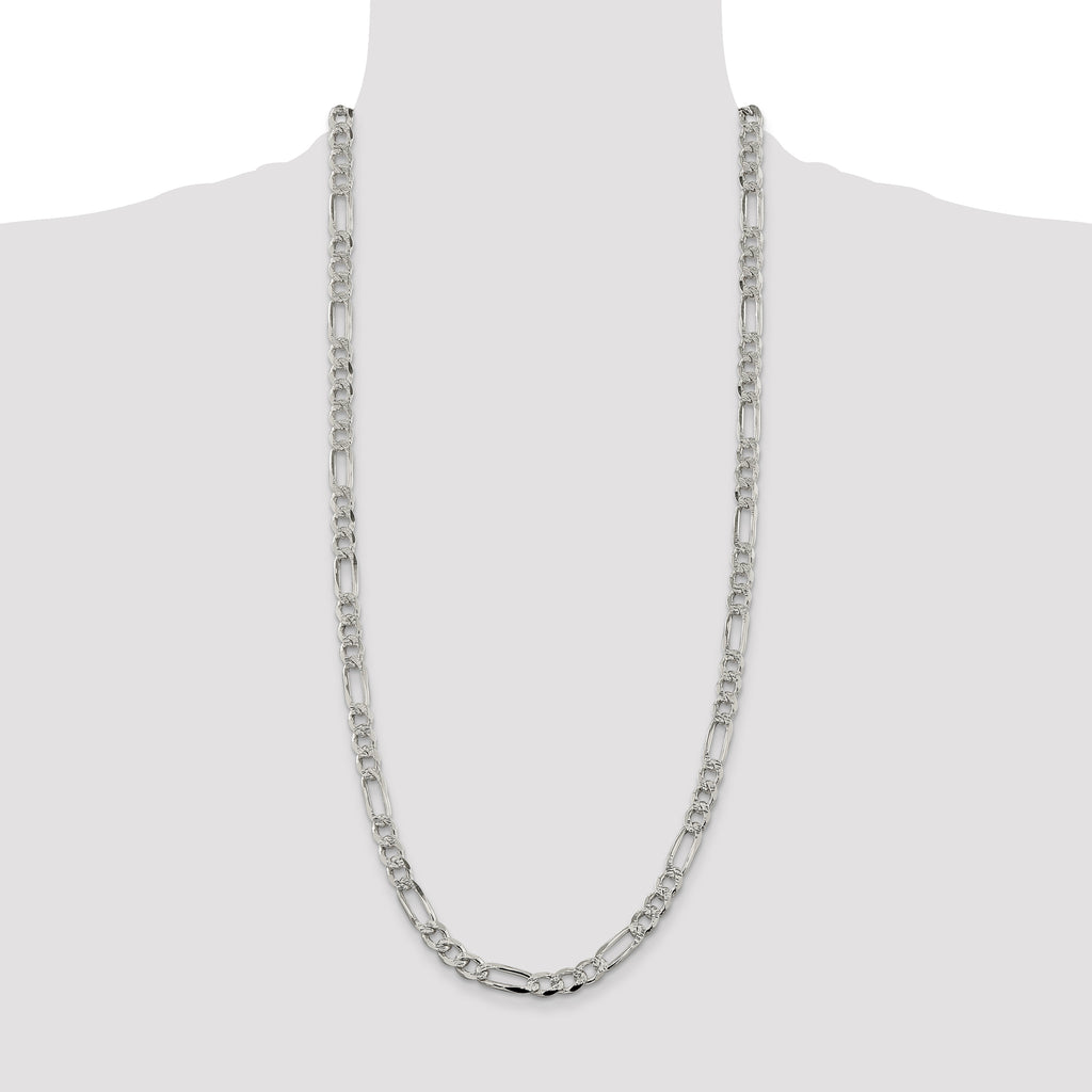 Sterling Silver 7.25mm Pav‚ Flat Figaro Chain