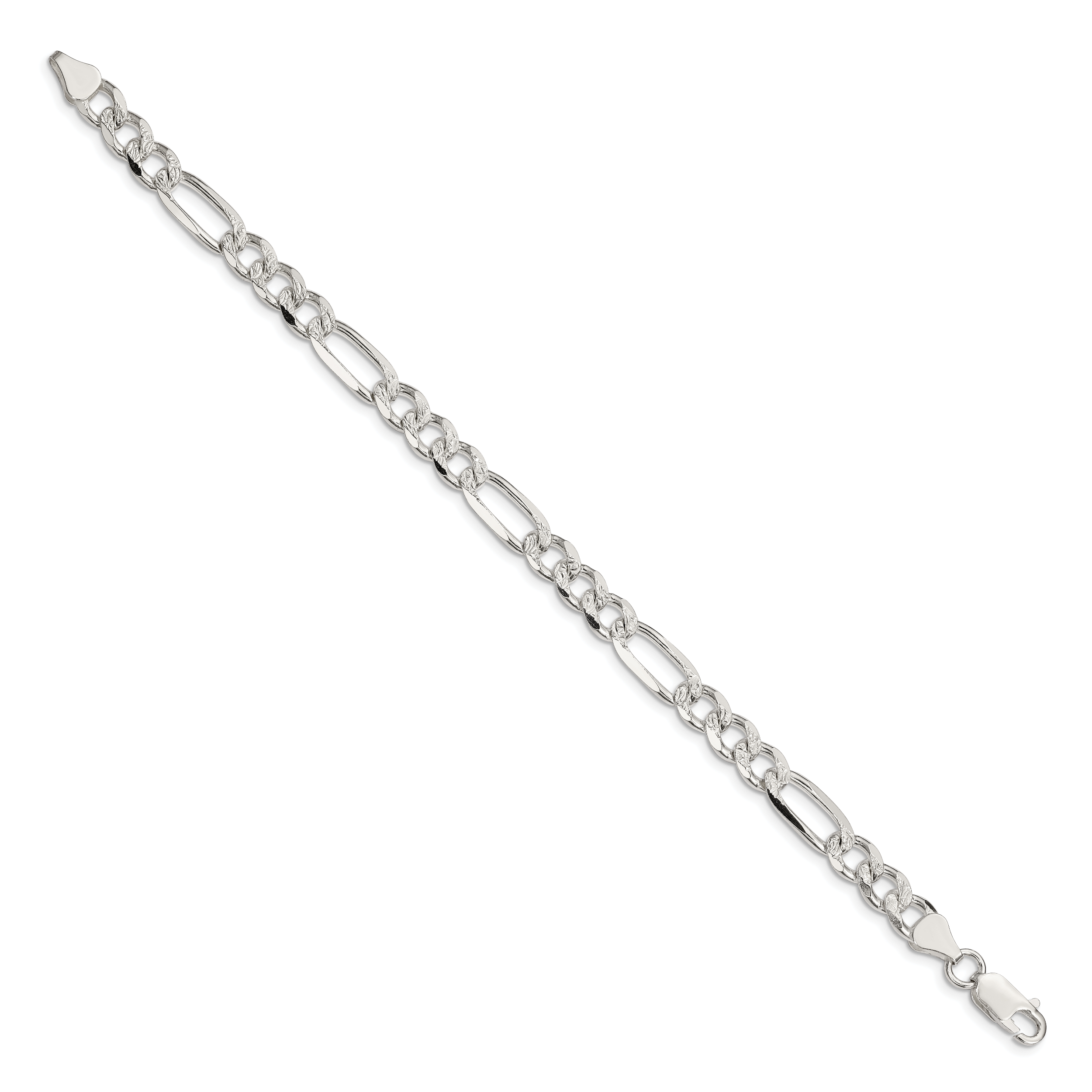Sterling Silver 7.25mm PavÃ¢Â€Âš Flat Figaro Chain Secondary image