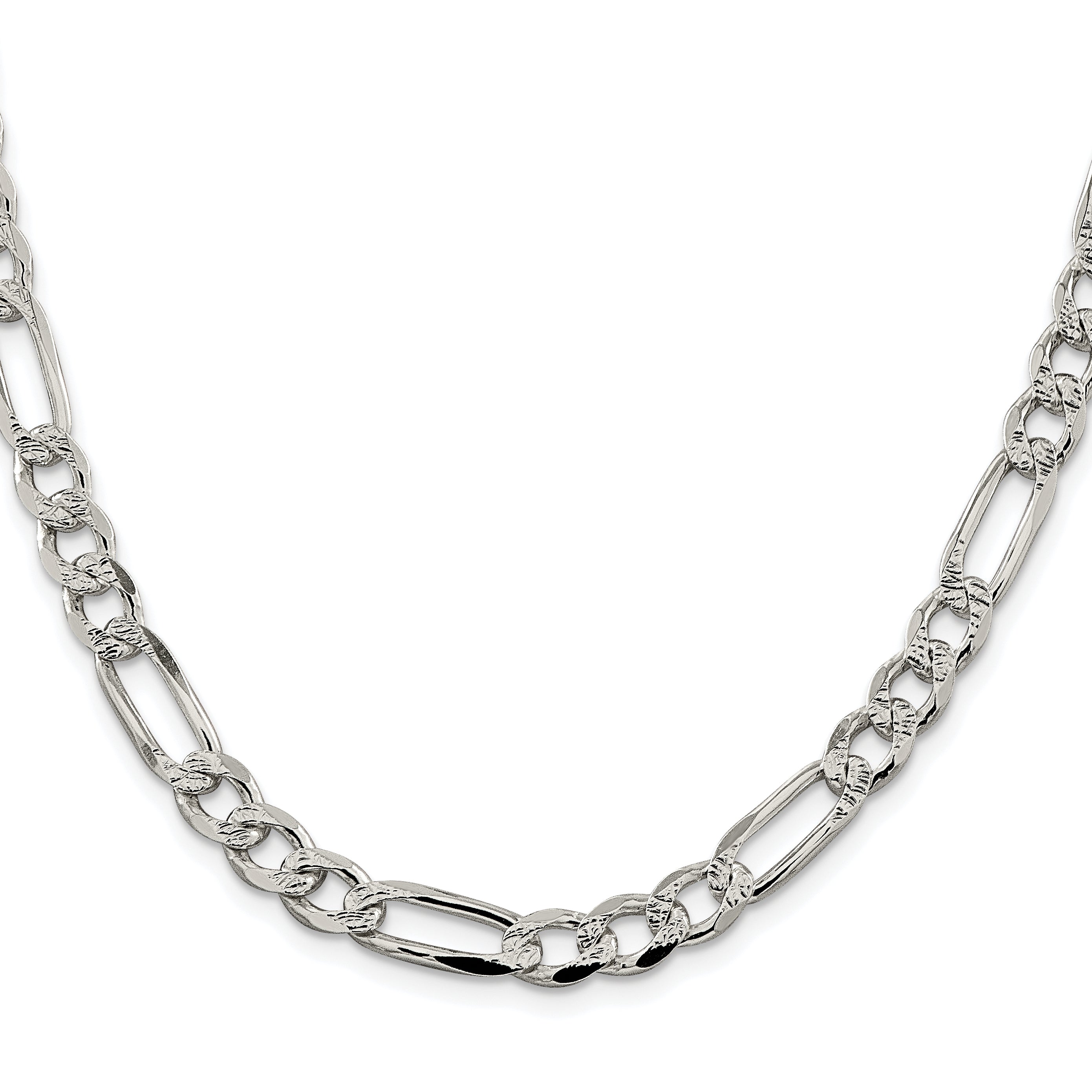 Sterling Silver Rhodium-plated 7.25mm Pav‚ Flat Figaro Chain