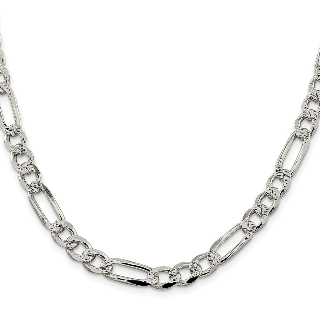 Sterling Silver Rhodium-plated 7.25mm Pav‚ Flat Figaro Chain
