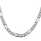 Sterling Silver Rhodium-plated 7.25mm Pav‚ Flat Figaro Chain