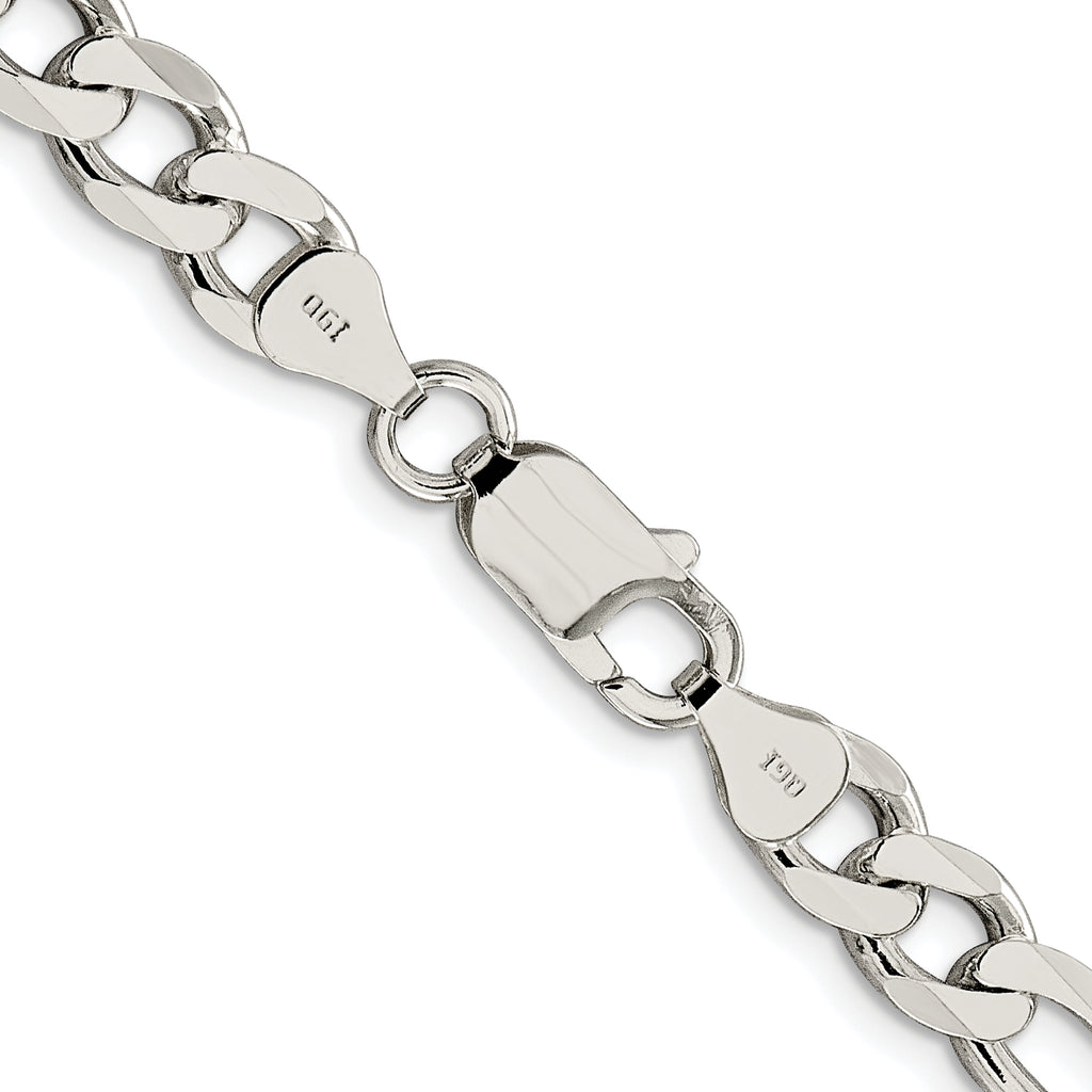 Sterling Silver Rhodium-plated 7.25mm Pav‚ Flat Figaro Chain