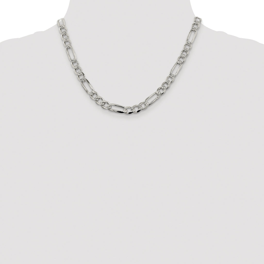 Sterling Silver Rhodium-plated 7.25mm Pav‚ Flat Figaro Chain