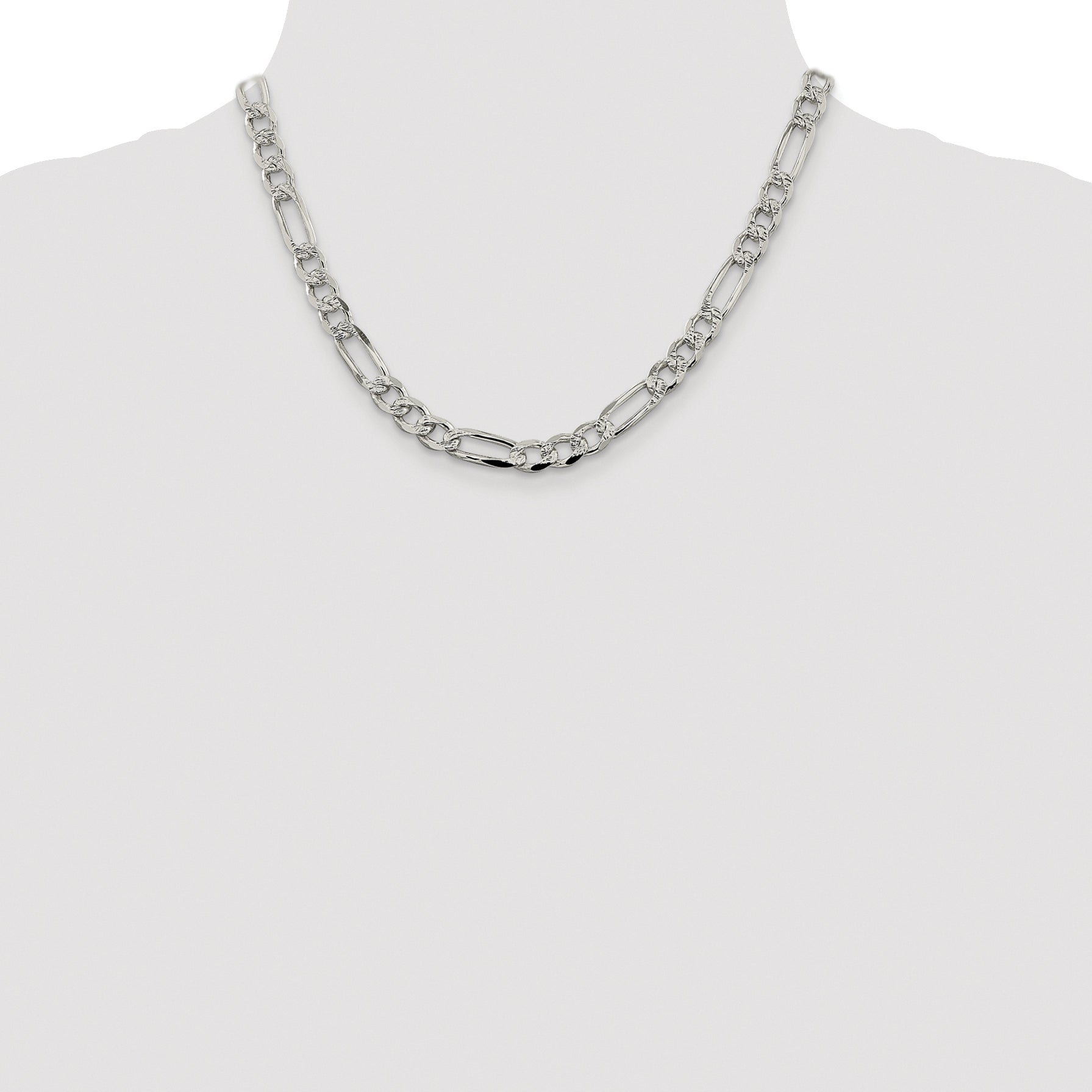 Sterling Silver Rhodium-plated 7.25mm Pav‚ Flat Figaro Chain