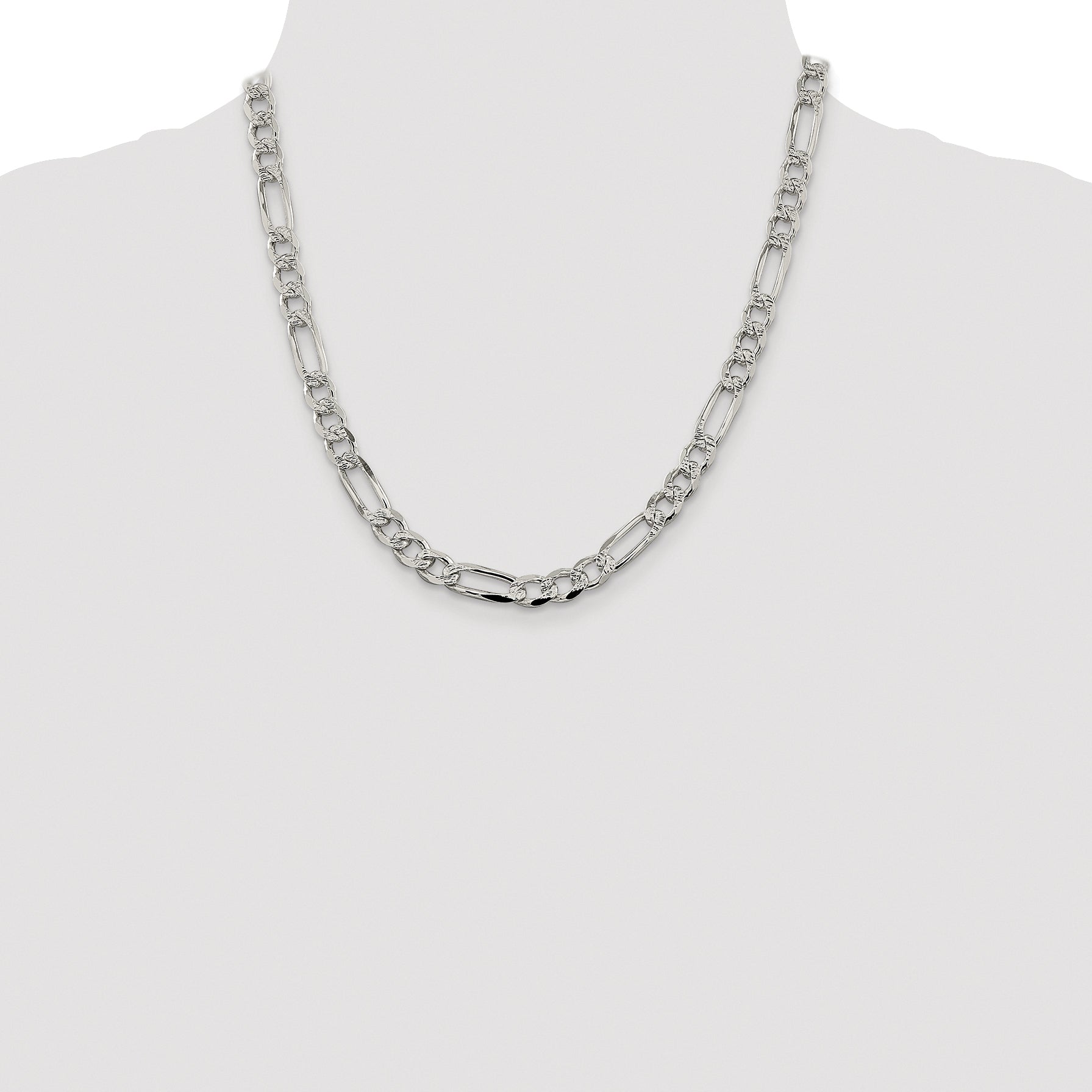 Sterling Silver Rhodium-plated 7.25mm Pav‚ Flat Figaro Chain
