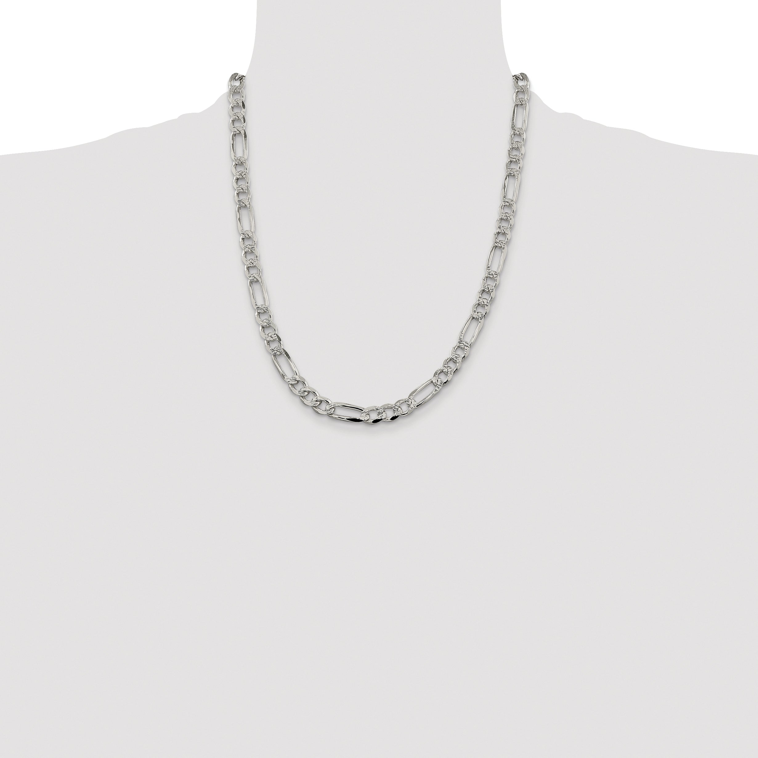 Sterling Silver Rhodium-plated 7.25mm Pav‚ Flat Figaro Chain