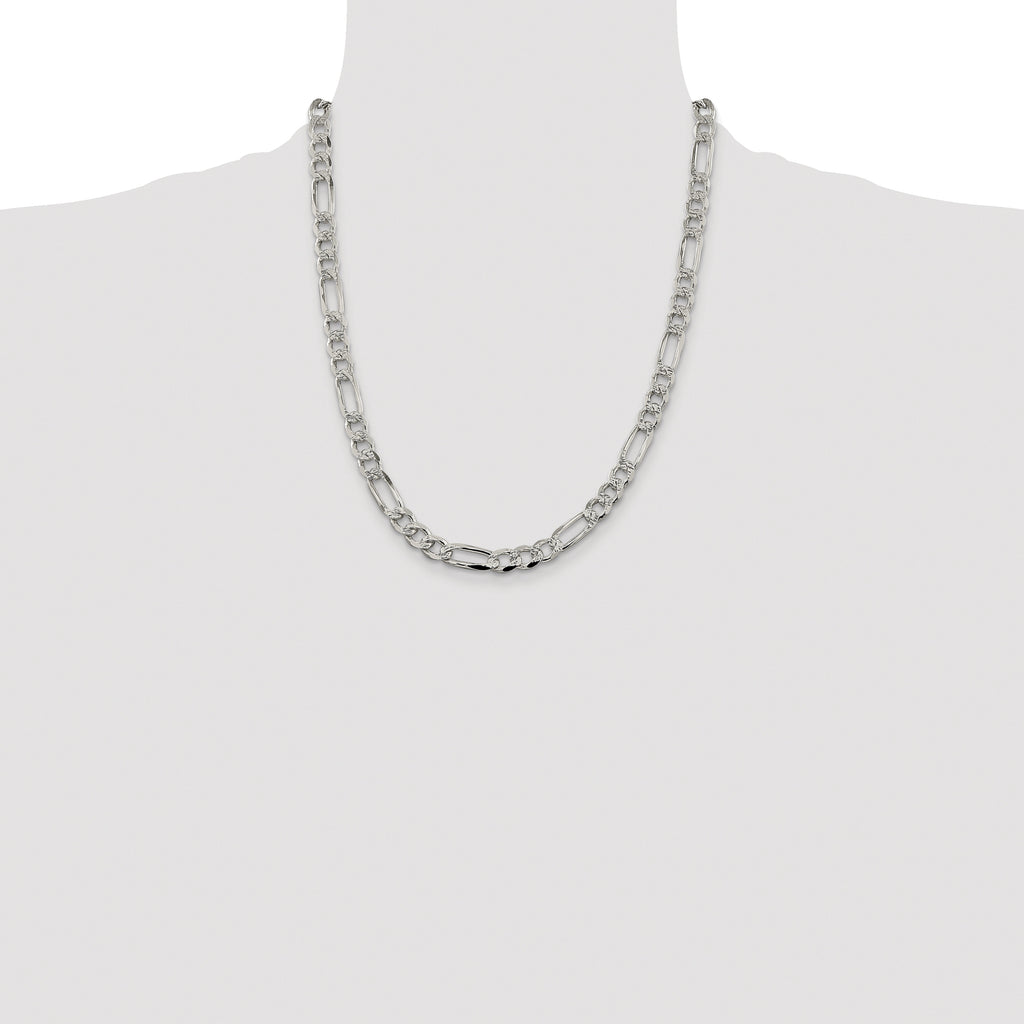 Sterling Silver Rhodium-plated 7.25mm Pav‚ Flat Figaro Chain