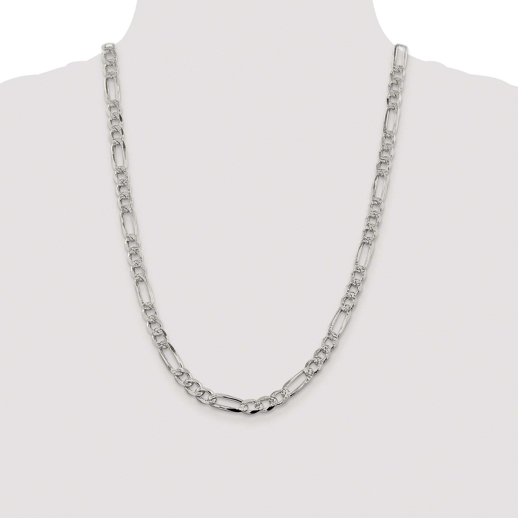 Sterling Silver Rhodium-plated 7.25mm Pav‚ Flat Figaro Chain