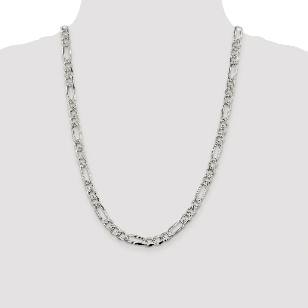 Sterling Silver Rhodium-plated 7.25mm Pav‚ Flat Figaro Chain