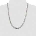 Sterling Silver Rhodium-plated 7.25mm Pav‚ Flat Figaro Chain
