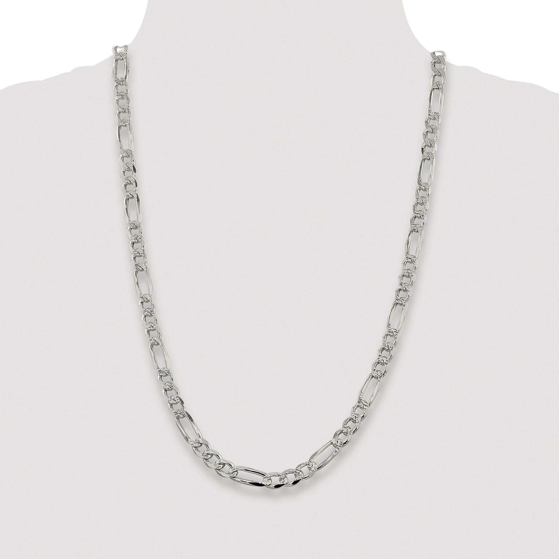 Sterling Silver Rhodium-plated 7.25mm Pav‚ Flat Figaro Chain
