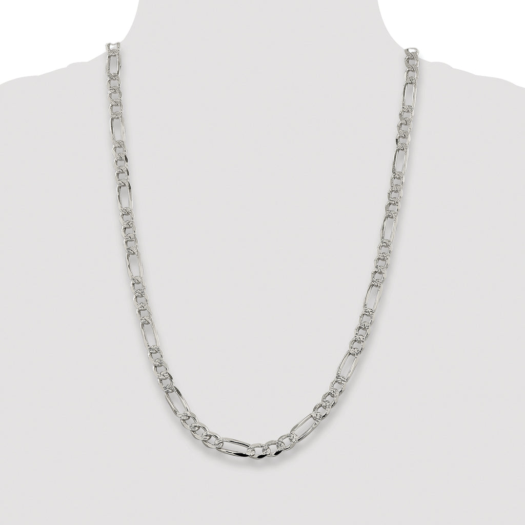 Sterling Silver Rhodium-plated 7.25mm Pav‚ Flat Figaro Chain