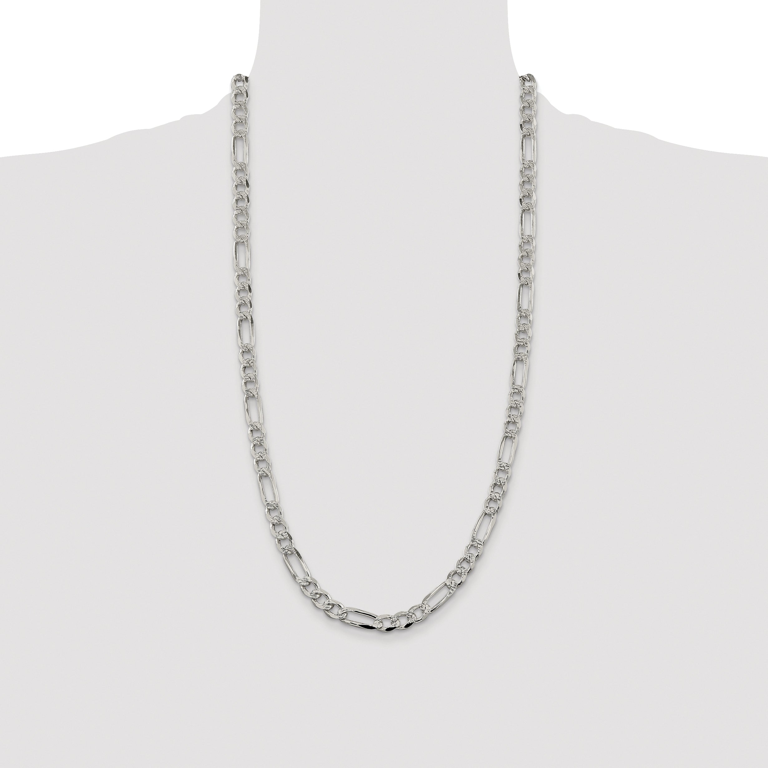 Sterling Silver Rhodium-plated 7.25mm Pave Flat Figaro Chain