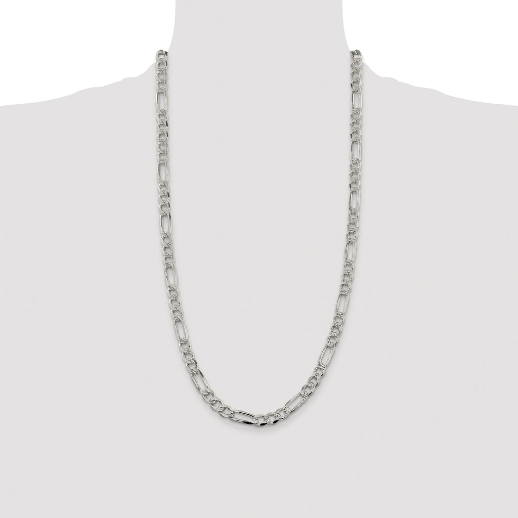 Sterling Silver Rhodium-plated 7.25mm Pave Flat Figaro Chain