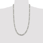 Sterling Silver Rhodium-plated 7.25mm Pave Flat Figaro Chain