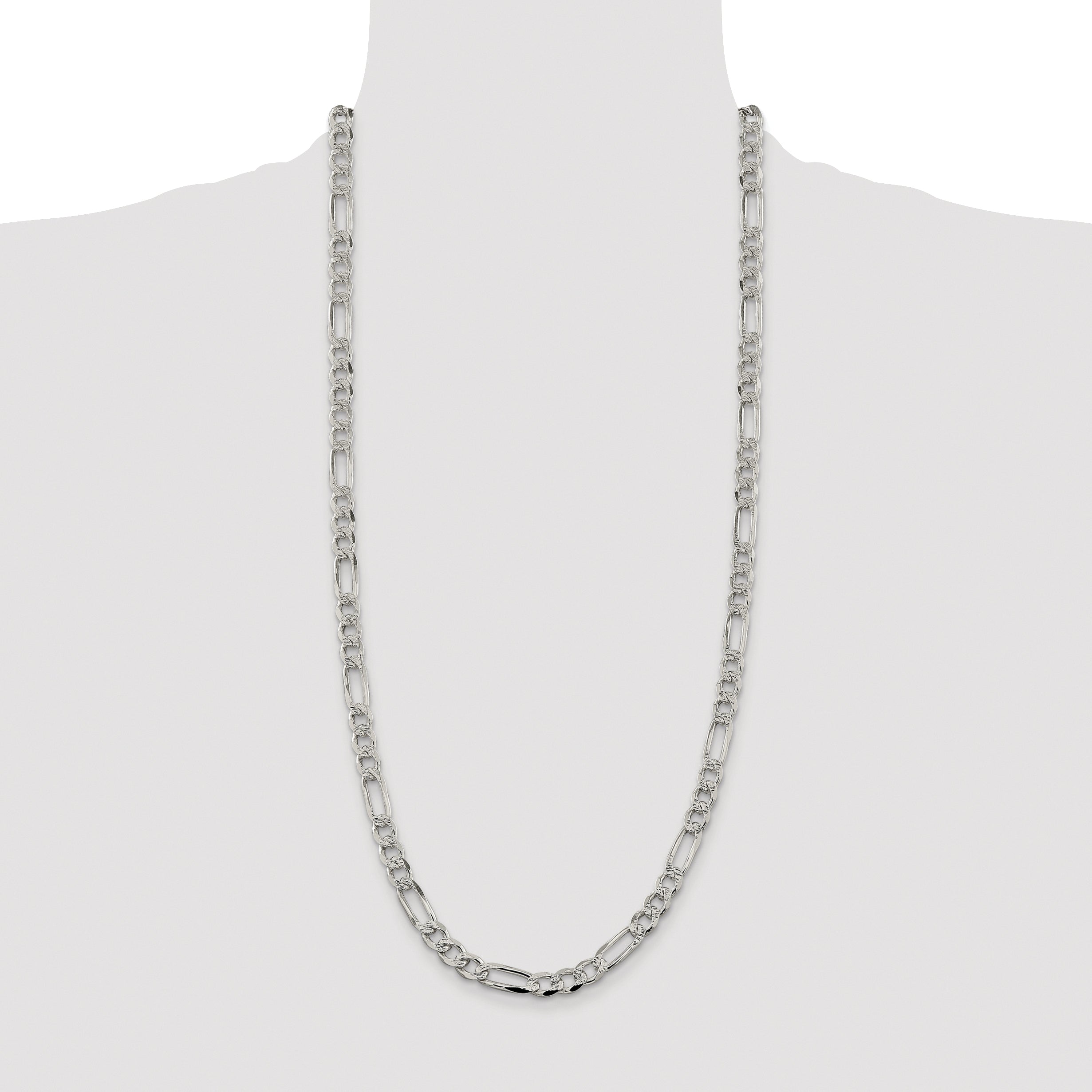 Sterling Silver Rhodium-plated 7.25mm Pav‚ Flat Figaro Chain