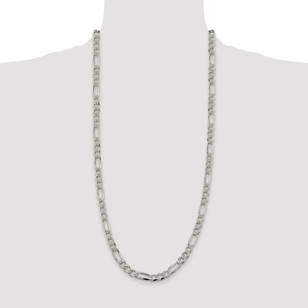 Sterling Silver Rhodium-plated 7.25mm Pav‚ Flat Figaro Chain