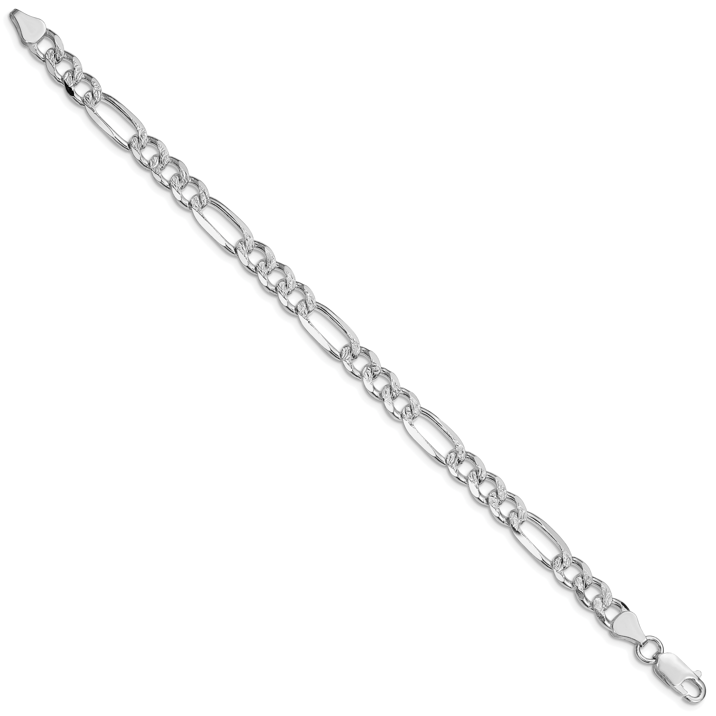 Sterling Silver Rhodium-plated 7.25mm PavÃ¢Â€Âš Flat Figaro Chain Secondary image