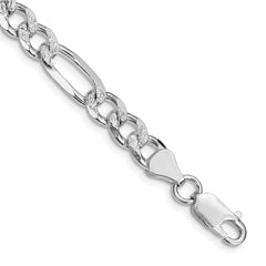 Sterling Silver Rhodium-plated 7.25mm Pave Flat Figaro Chain