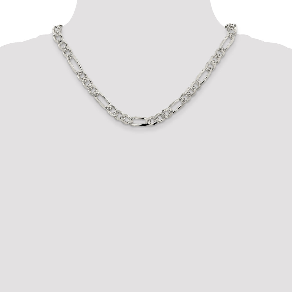 Sterling Silver 8mm Pav‚ Flat Figaro Chain