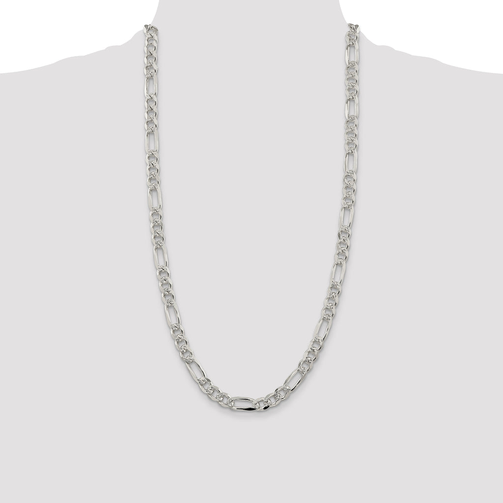 Sterling Silver 8mm Pave Flat Figaro Chain