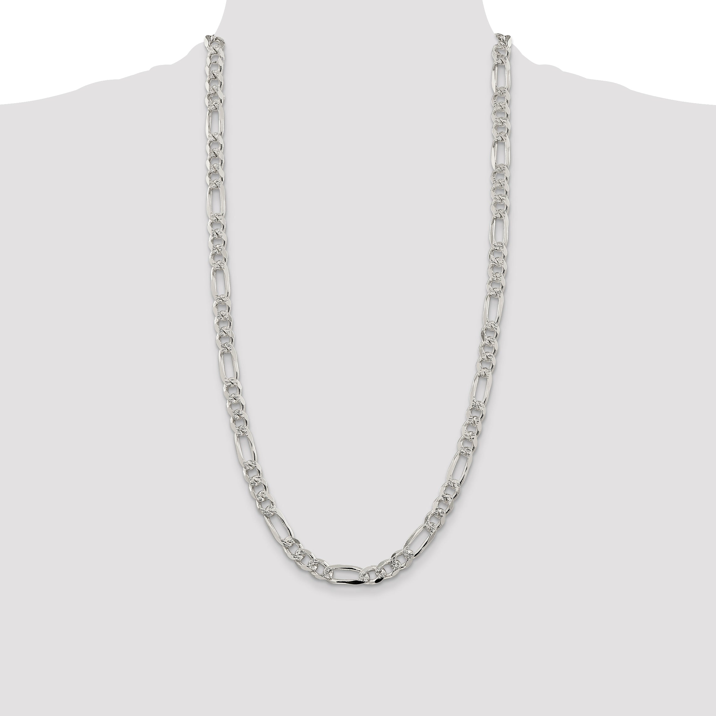 Sterling Silver 8mm Pave Flat Figaro Chain
