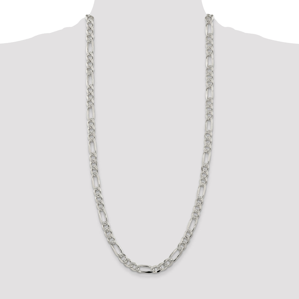 Sterling Silver 8mm Pav‚ Flat Figaro Chain