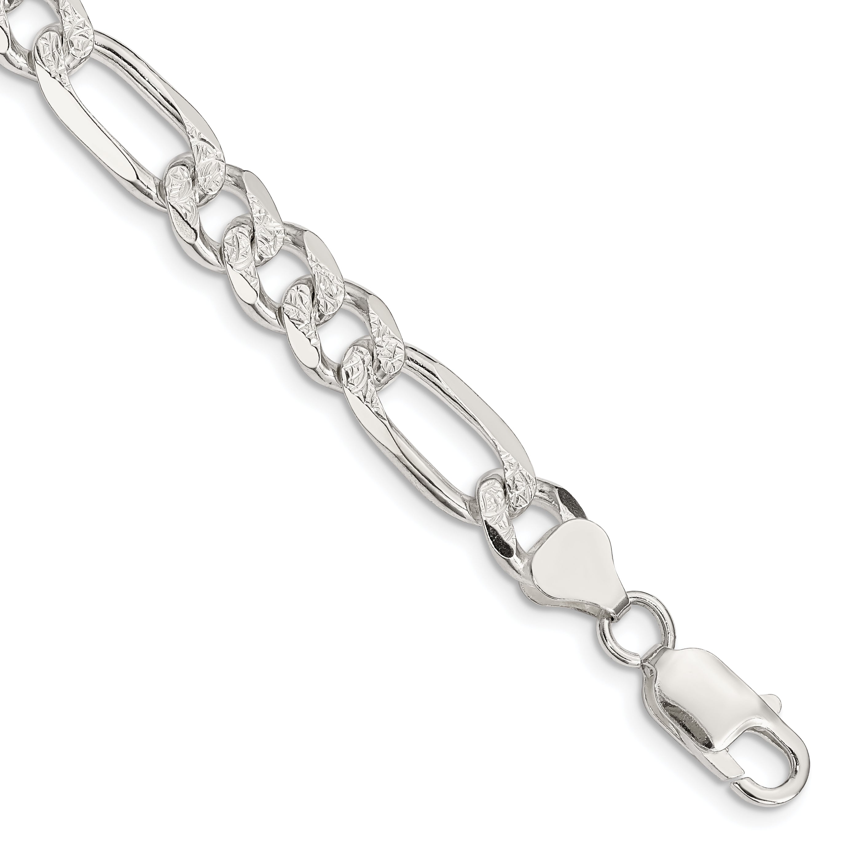 Sterling Silver 8mm Pave Flat Figaro Chain Main image
