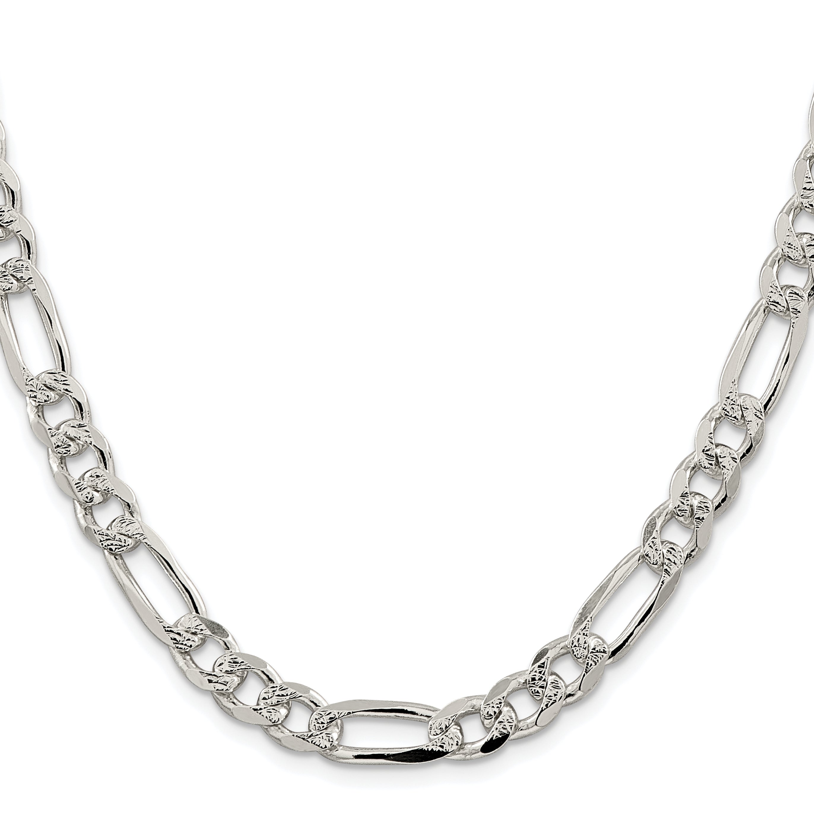 Sterling Silver Rhodium-plated 8mm Pav‚ Flat Figaro Chain