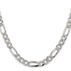 Sterling Silver Rhodium-plated 8mm Pav‚ Flat Figaro Chain