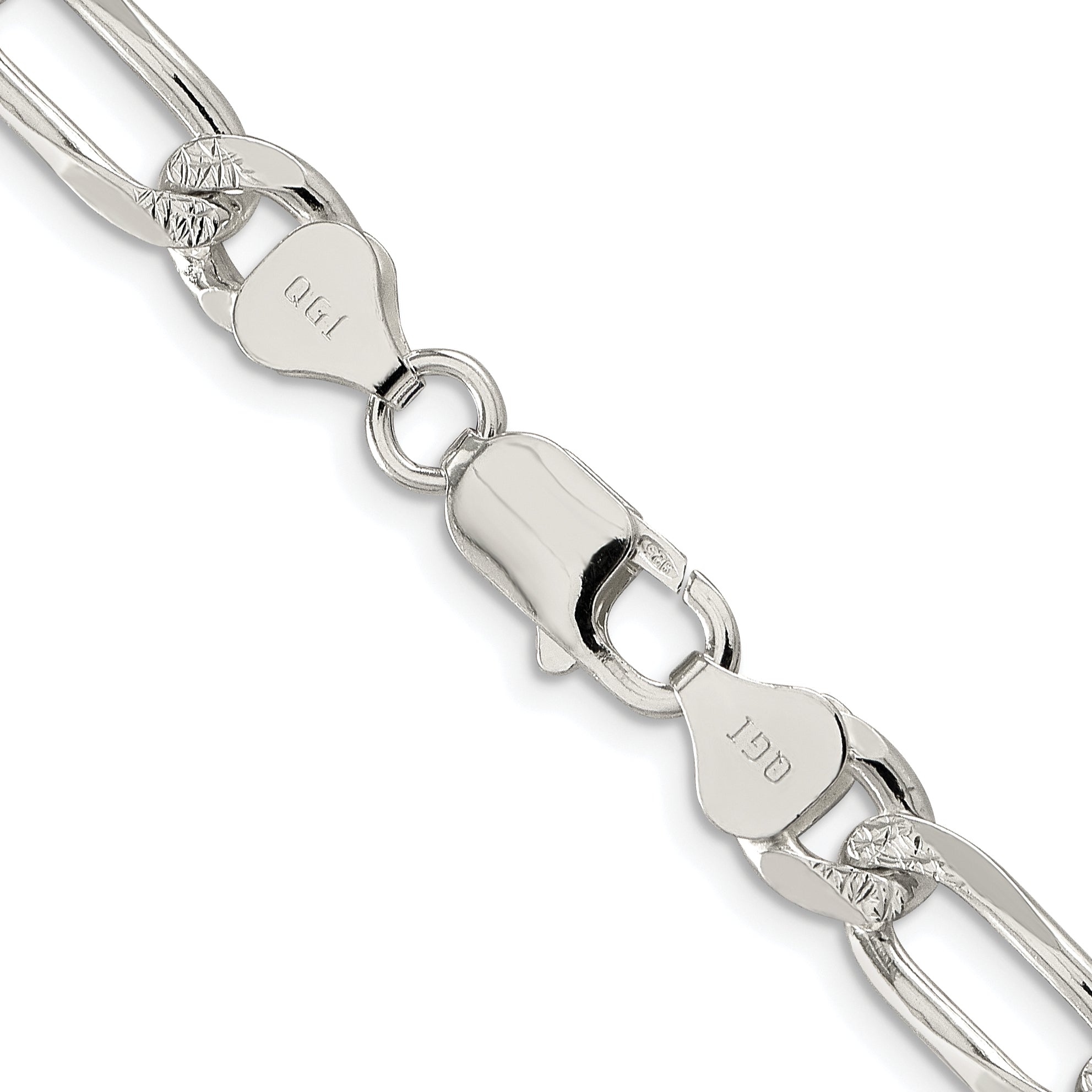 Sterling Silver Rhodium-plated 8mm Pav‚ Flat Figaro Chain