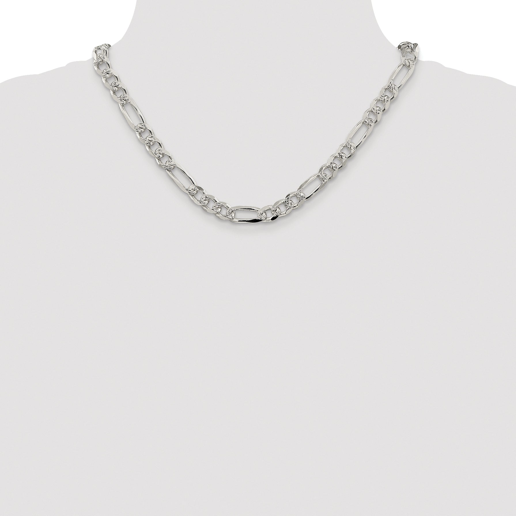 Sterling Silver Rhodium-plated 8mm Pav‚ Flat Figaro Chain