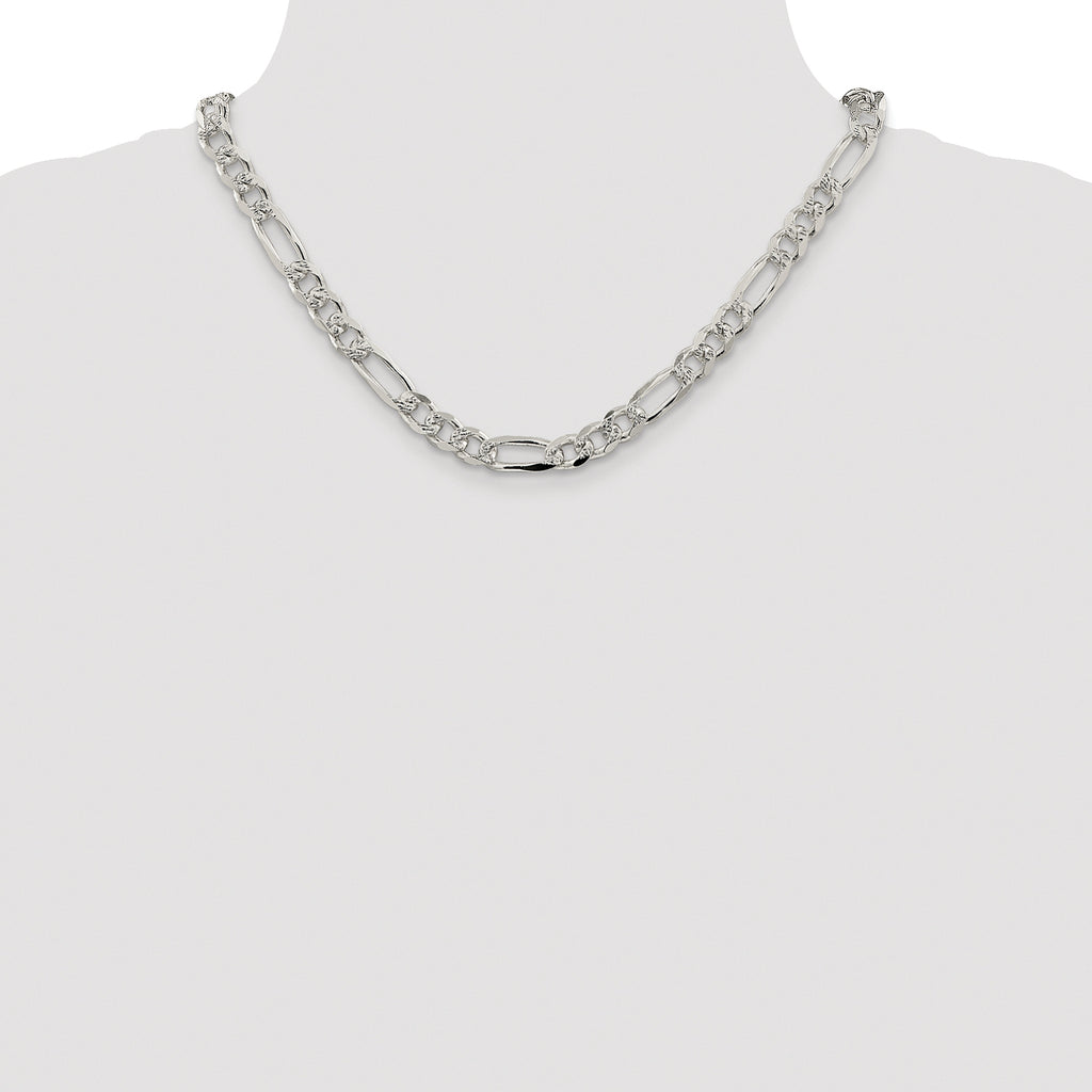 Sterling Silver Rhodium-plated 8mm Pav‚ Flat Figaro Chain