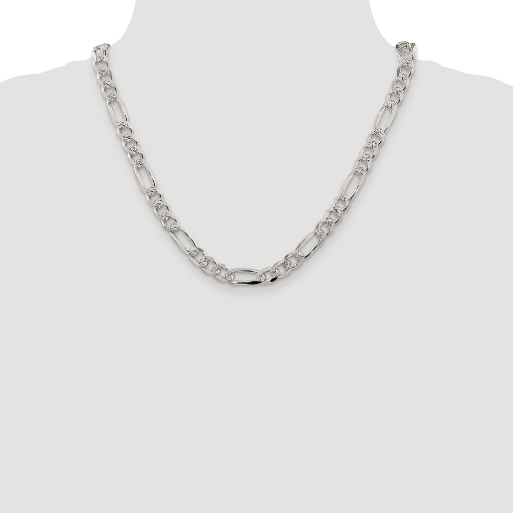 Sterling Silver Rhodium-plated 8mm Pav‚ Flat Figaro Chain