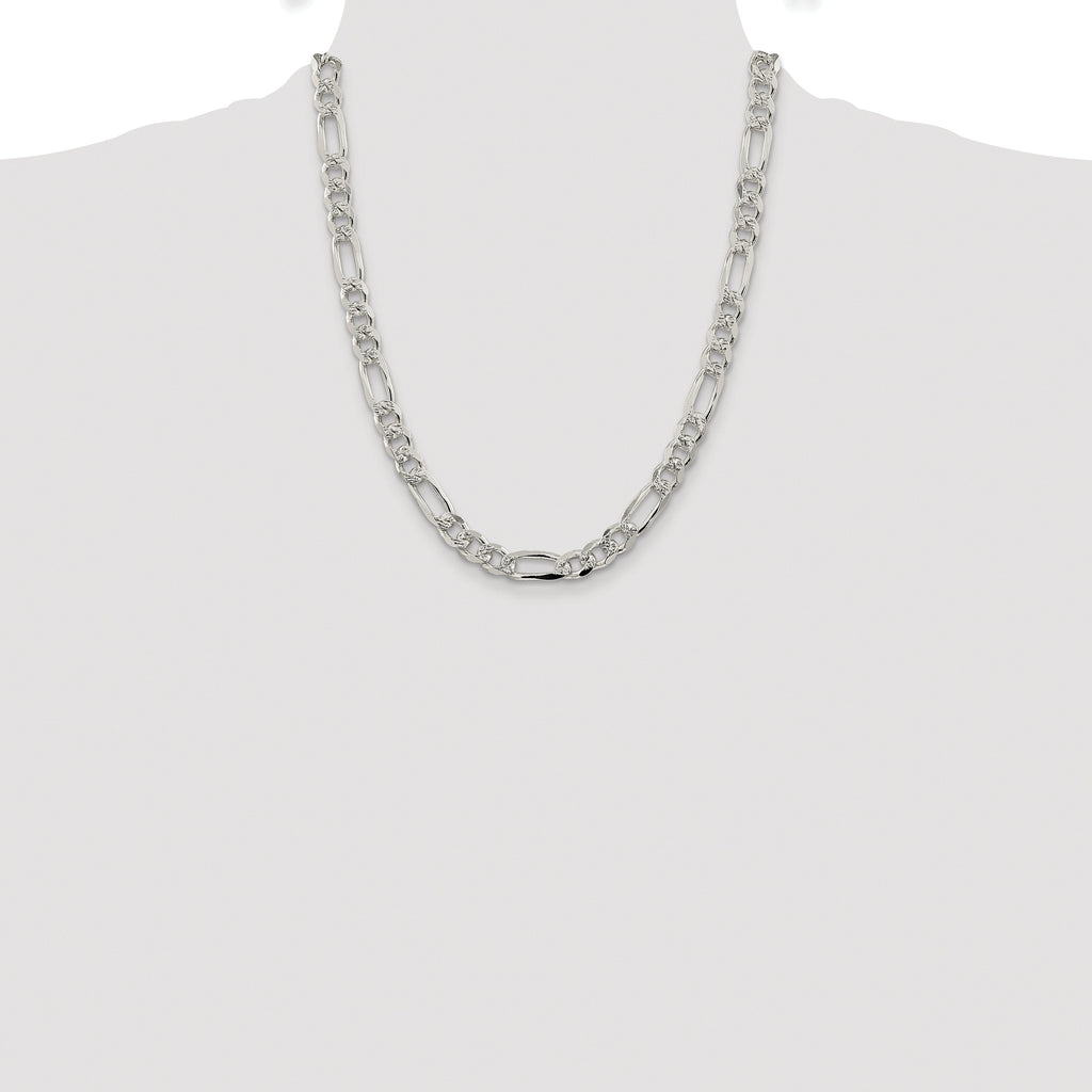 Sterling Silver Rhodium-plated 8mm Pav‚ Flat Figaro Chain