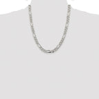 Sterling Silver Rhodium-plated 8mm Pav‚ Flat Figaro Chain