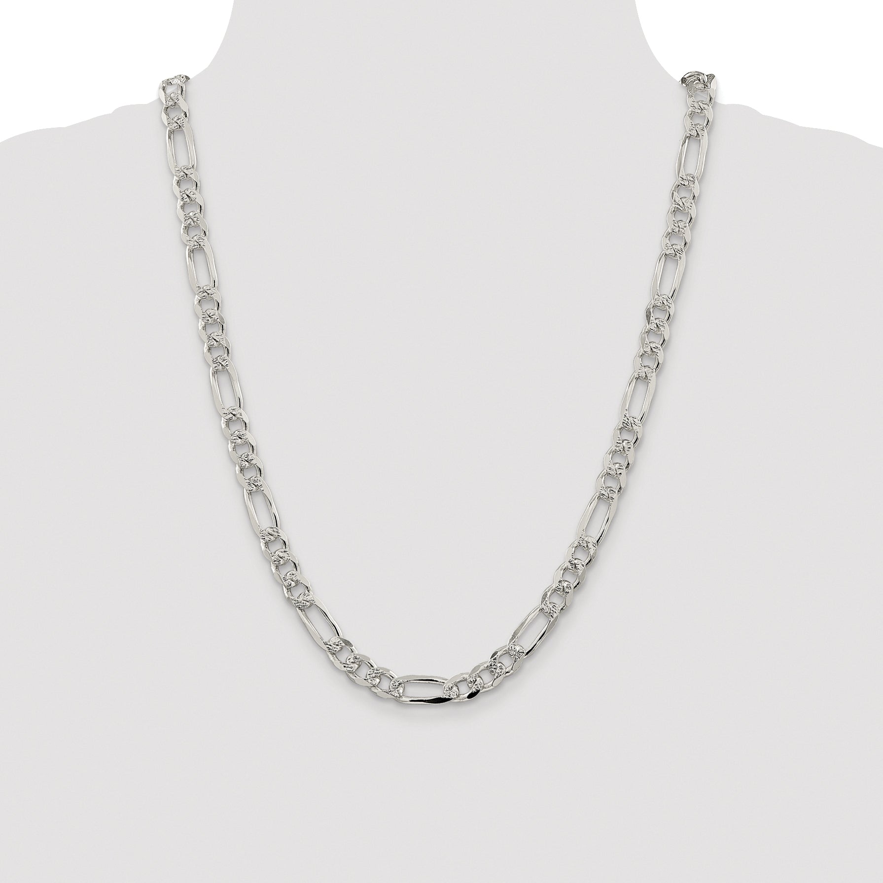 Sterling Silver Rhodium-plated 8mm Pav‚ Flat Figaro Chain
