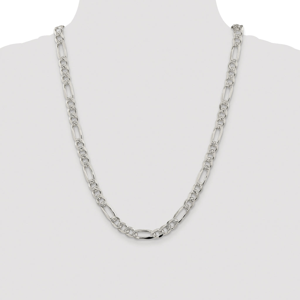 Sterling Silver Rhodium-plated 8mm Pav‚ Flat Figaro Chain